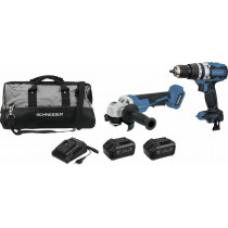 Pack 20V perceuse visseuse à percu 65Nm-meuleuse d'angle 125mm-2 batteries Li-ion 5Ah - sac de transport