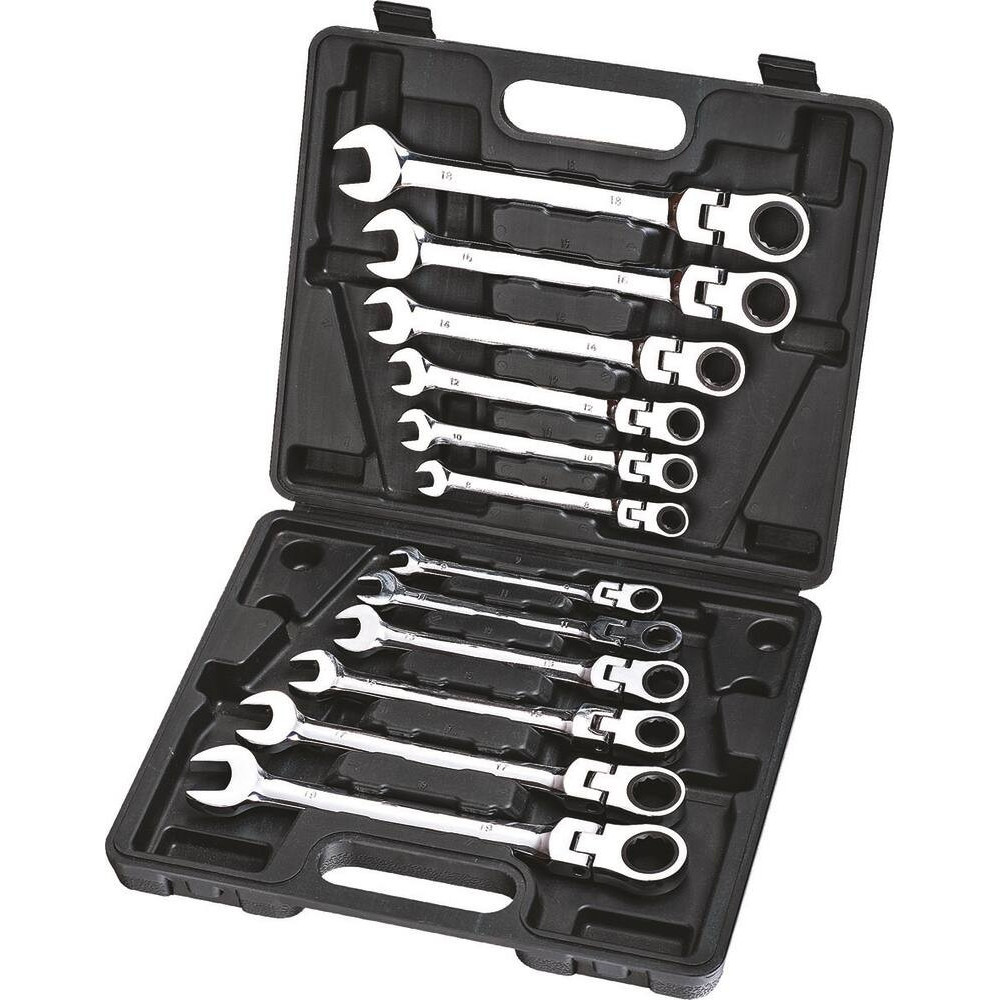 Clés mixtes articulées à cliquet de 8 à 19mm - mallette de 12 pcs