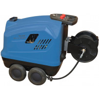 Nettoyeur HP eau chaude 380V 15 l/min 200 bar avec enrouleur 20m et lance turbo et total stop