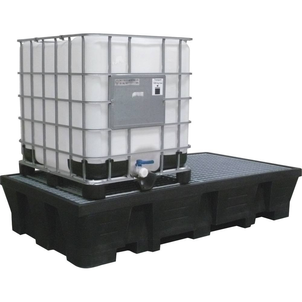 Bac de rétention 1000L PE avec caillebotis acier - format XXL pour 2 IBC Bac de rétention 1000L PE avec caillebotis acier - format XXL pour 2 IBC