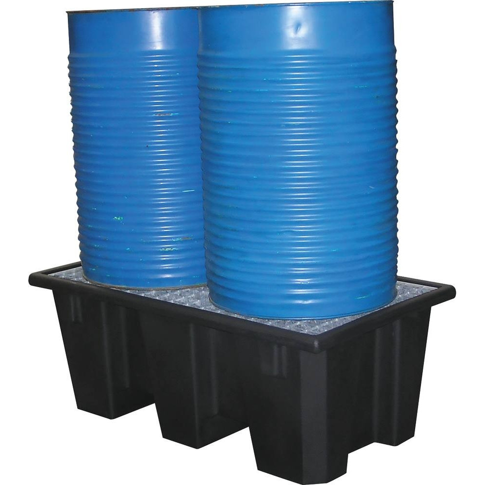 Bac de rétention 220L PE avec caillebotis acier pour 2 fûts - format compact Bac de rétention 220L PE avec caillebotis acier pour 2 fûts - format compact